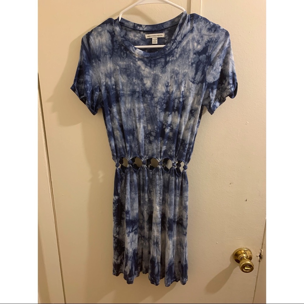 small blue tie dye waist cutout detail 🦅 dress